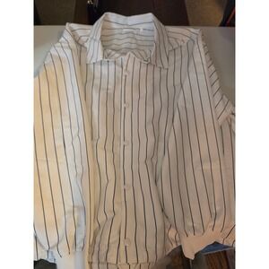 DSG Mens Coaches Jacket XL White Navy‎ Pinstripe Snap Front Windbreaker Ripstop